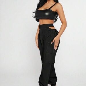 Black High-Waisted Flared Trousers